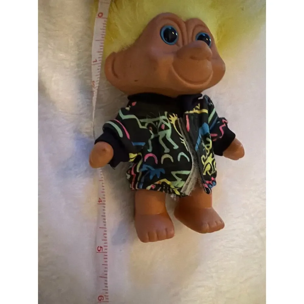 Vintage Russ Troll Doll Yellow Hair Blue Eyes Black Jacket 5